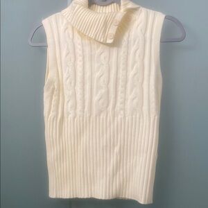 AKIRA Ivory Cable Knit Sleeveless Turtleneck Sweater